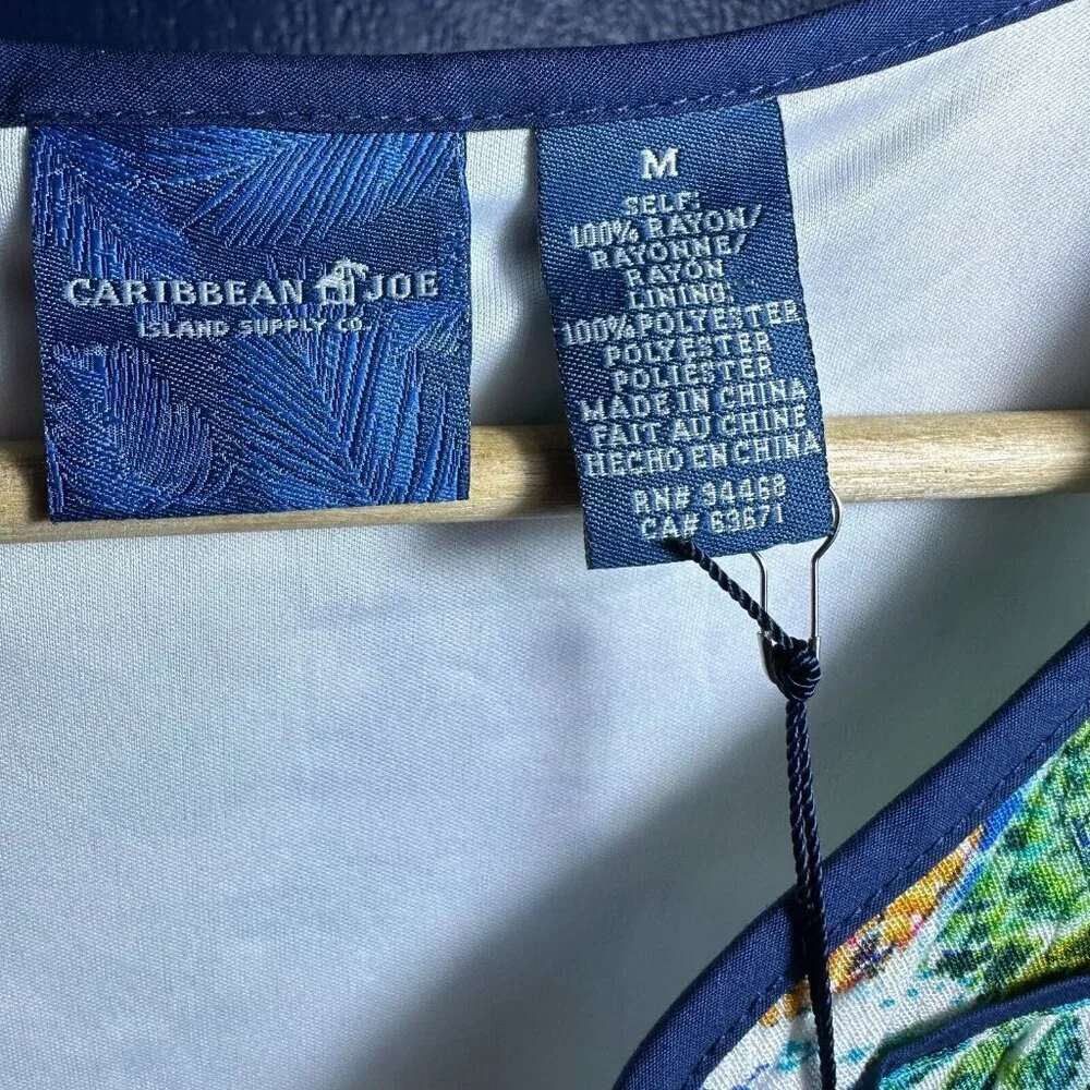 Caribbean Joe Size M Pink White Blue Print Aqua Dress lined Travel Casual nwt - Picture 10 of 14